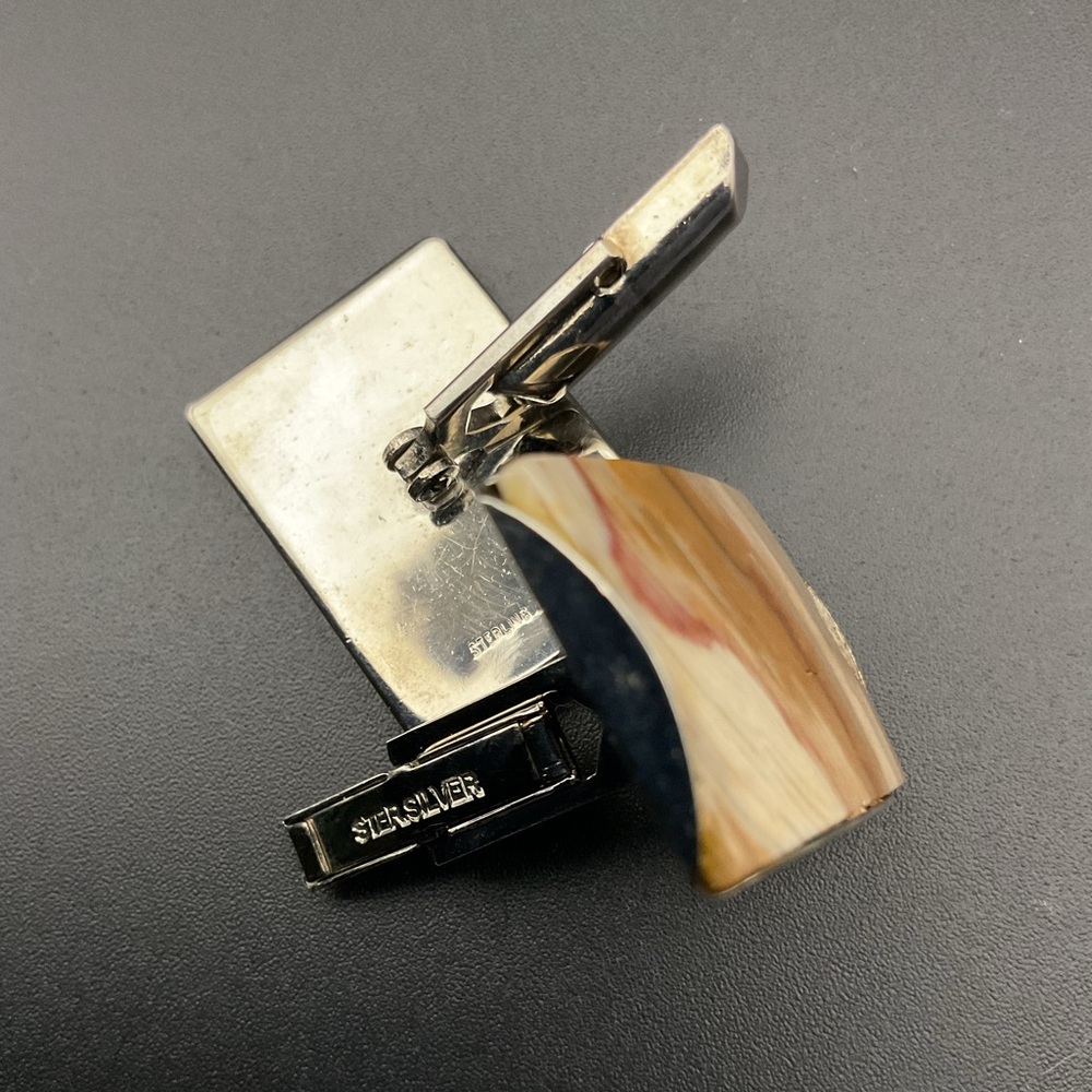 Vintage J.J.J. Co Sterling Stone Cufflinks - Picture 3 of 4